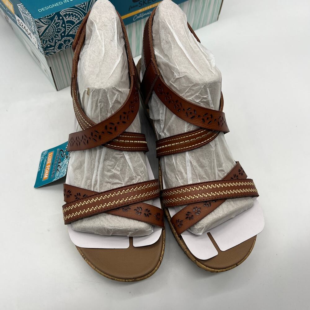 Skechers Beverlee Vegan Wedge Strappy Sandals Brown Size 10 - Picture 6 of 13
